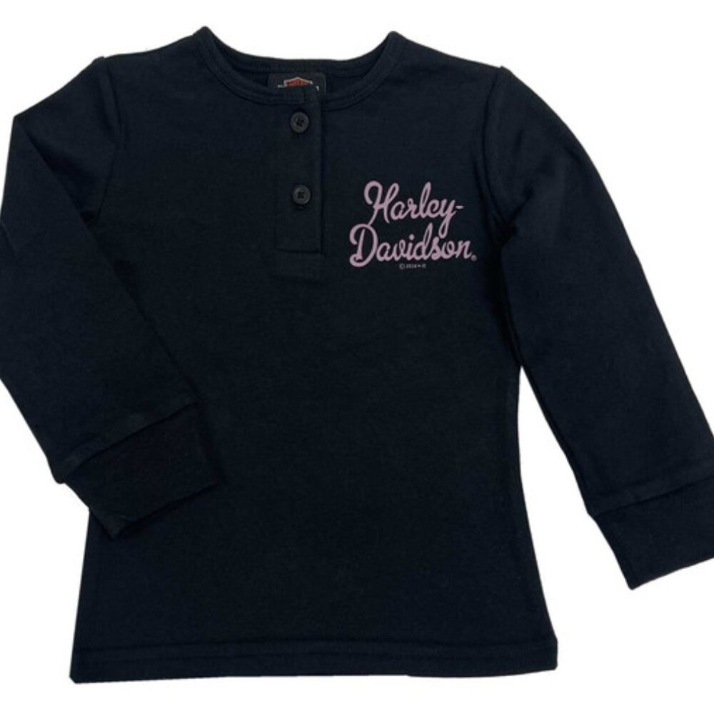 Harley-Davidson Little Girls' Pink Script Long Sleeve Henley Tee